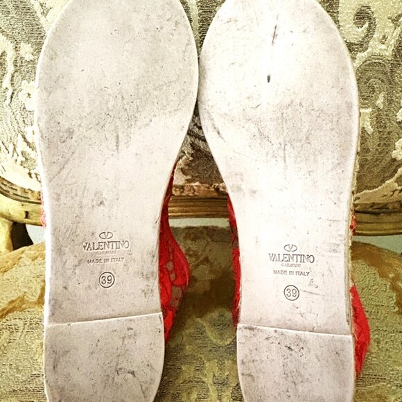 VALENTINO GARAVANI MESH LACE FLORAL RED ESPADRILLES SIZE: 39 - Picture 9 of 10